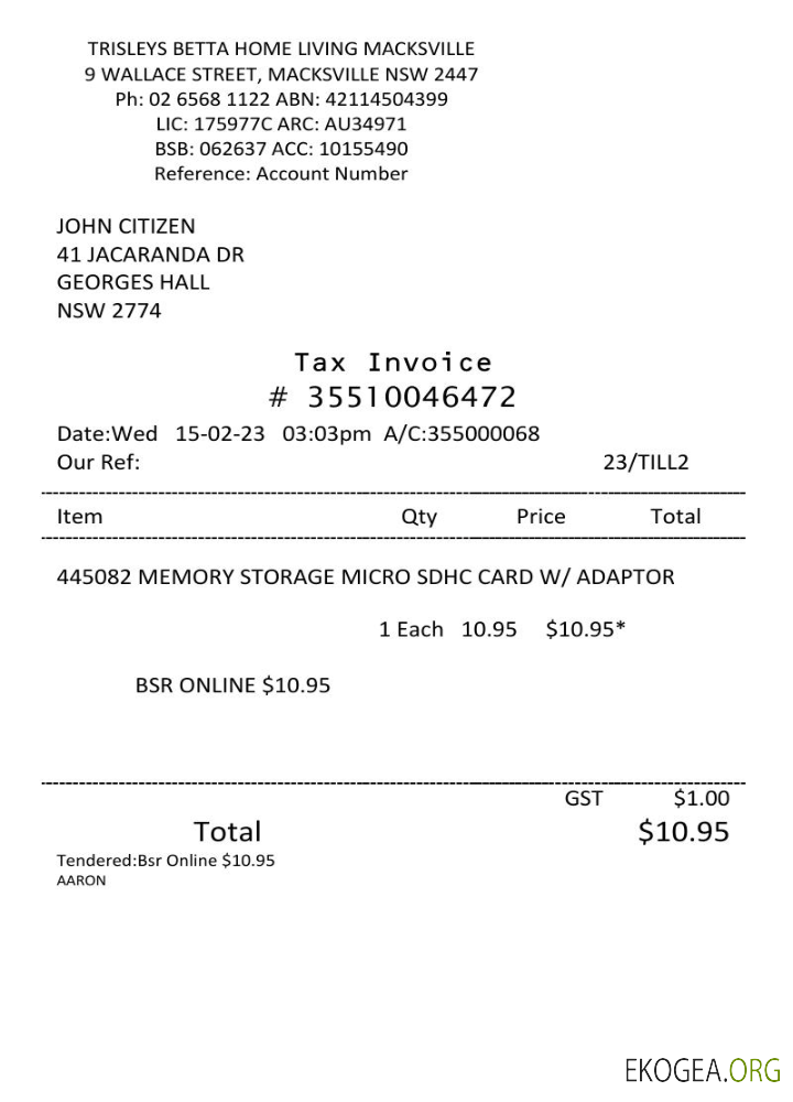 Modèle Word et PDF de facture fiscale USA Trisleys Betta Home